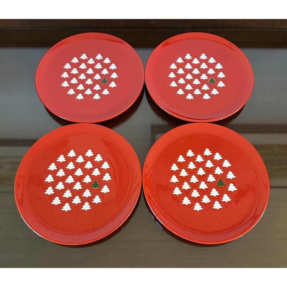 Waechtersbach Red Christmas Tree Salad Plates Set of 4 West Germany 7.75"